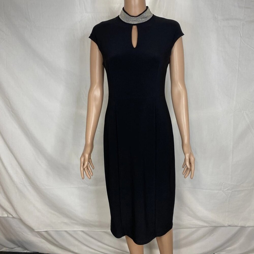 Joseph Ribkoff Women's Keyhole High Neck Jeweled Dress Black Size 8